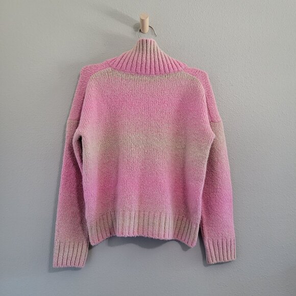 Maje | Megevy Turtleneck Wool Blend Sweater In Ombre Pink Stripe - Picture 2 of 11